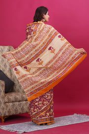 Mulmul Cotton Saree with Hand Block Print - Shivanya Handicrafts Women's Traditional Indian Wear